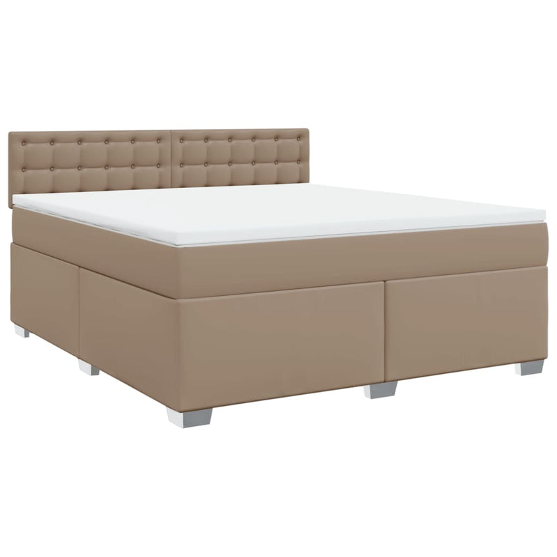 Pat box spring cu saltea, cappuccino, 180x200cm piele ecologică