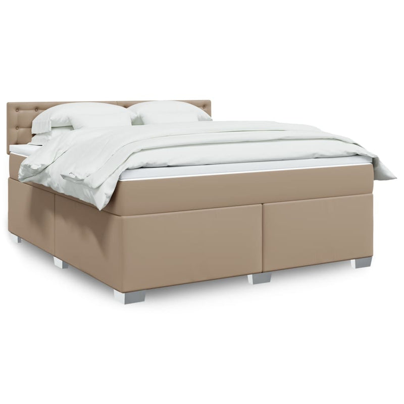 Pat box spring cu saltea, cappuccino, 180x200cm piele ecologică