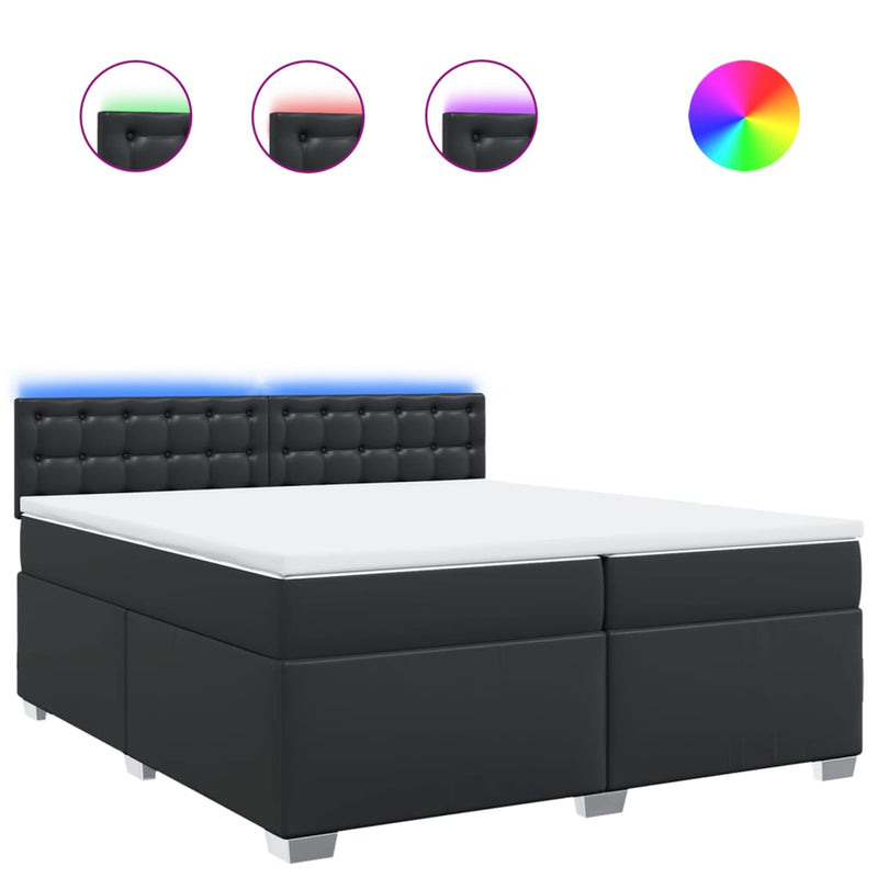 Pat box spring cu saltea, negru, 200x200 cm, piele ecologică