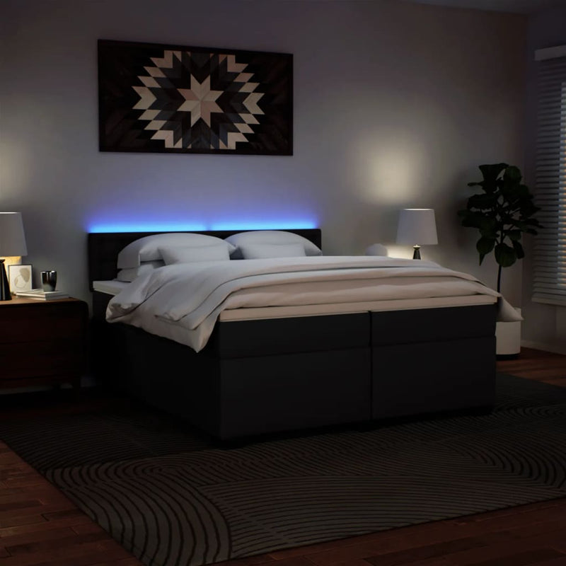 Pat box spring cu saltea, negru, 200x200 cm, piele ecologică