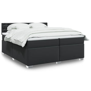 Pat box spring cu saltea, negru, 200x200 cm, piele ecologică