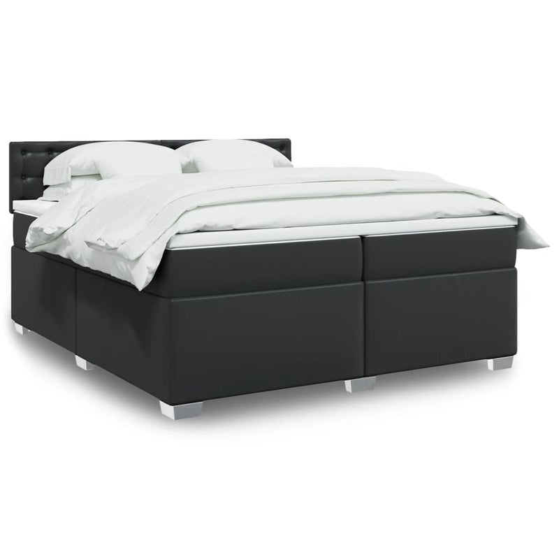 Pat box spring cu saltea, negru, 200x200 cm, piele ecologică