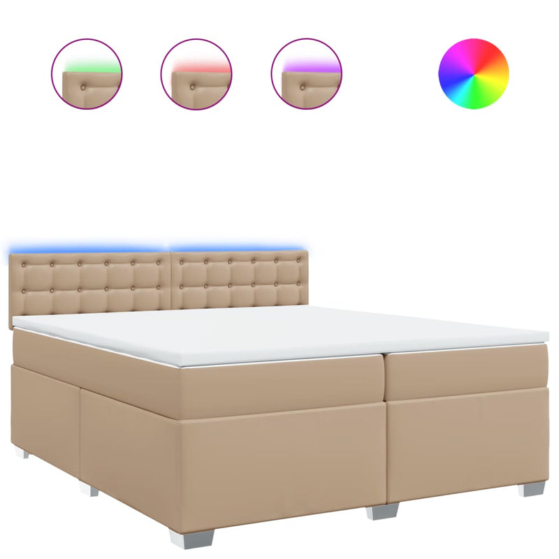 Pat continental cu saltea, cappuccino, 200x200 cm, piele eco