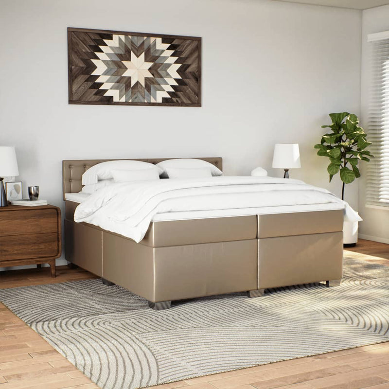 Pat continental cu saltea, cappuccino, 200x200 cm, piele eco