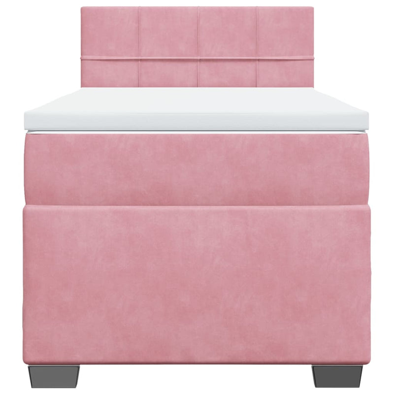 Pat box spring cu saltea, roz, 80x200 cm, catifea