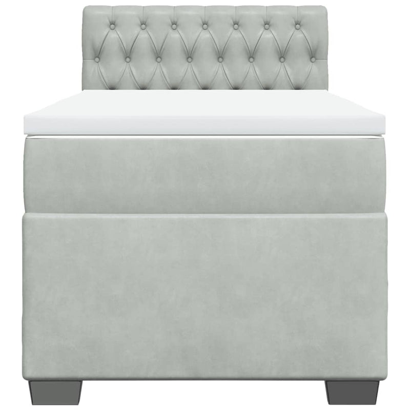 Pat continental cu saltea, gri deschis, 80x200 cm, catifea