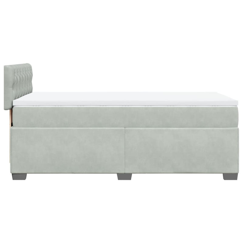 Pat continental cu saltea, gri deschis, 80x200 cm, catifea