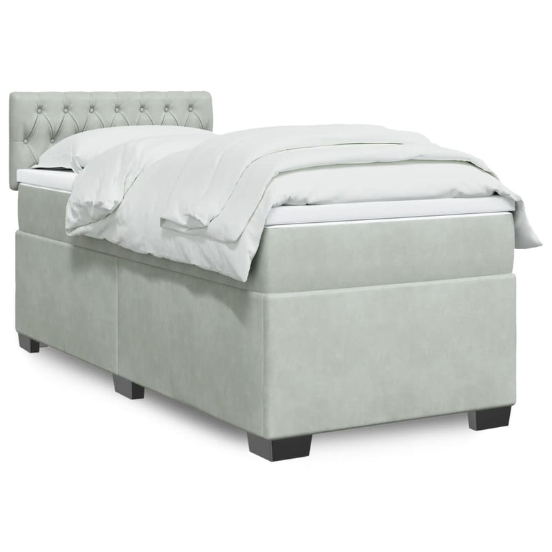 Pat continental cu saltea, gri deschis, 80x200 cm, catifea