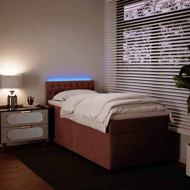Pat box spring cu saltea, roz, 80x200 cm, catifea