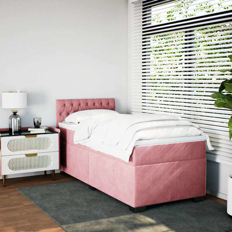 Pat box spring cu saltea, roz, 80x200 cm, catifea
