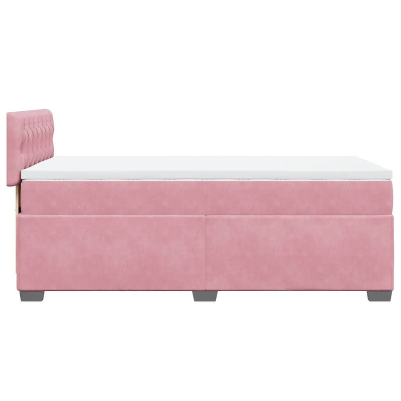 Pat box spring cu saltea, roz, 80x200 cm, catifea