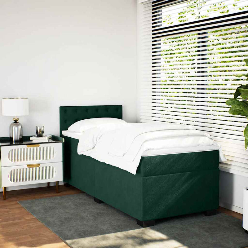 Pat continental cu saltea, verde închis, 80x200 cm, catifea
