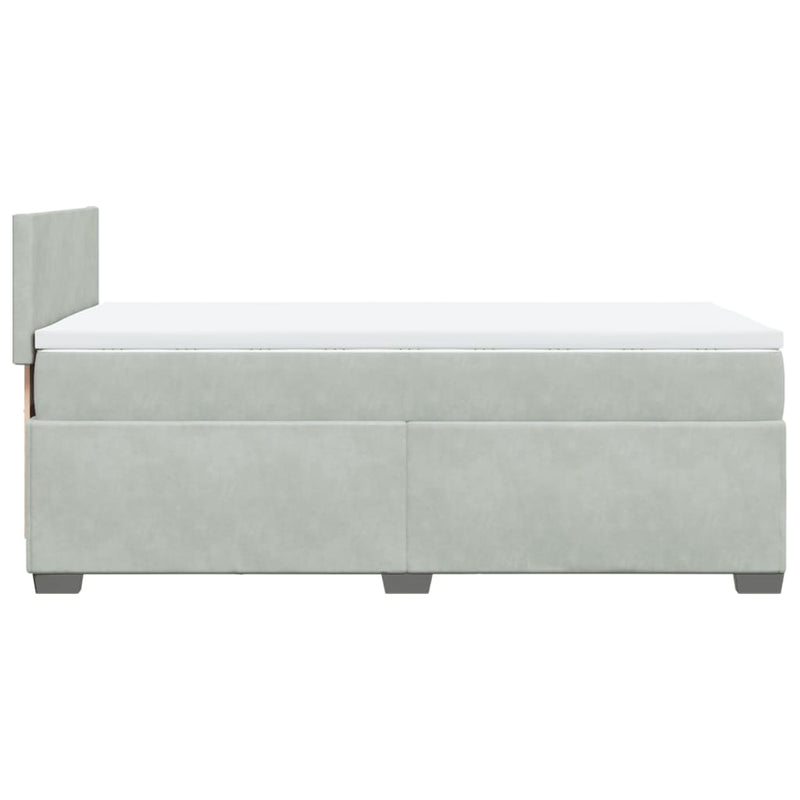 Pat box spring cu saltea, gri deschis, 90x190 cm, catifea