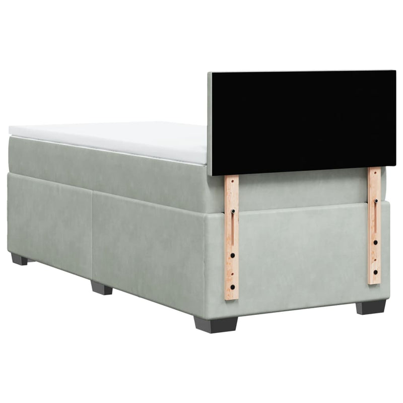 Pat box spring cu saltea, gri deschis, 90x190 cm, catifea