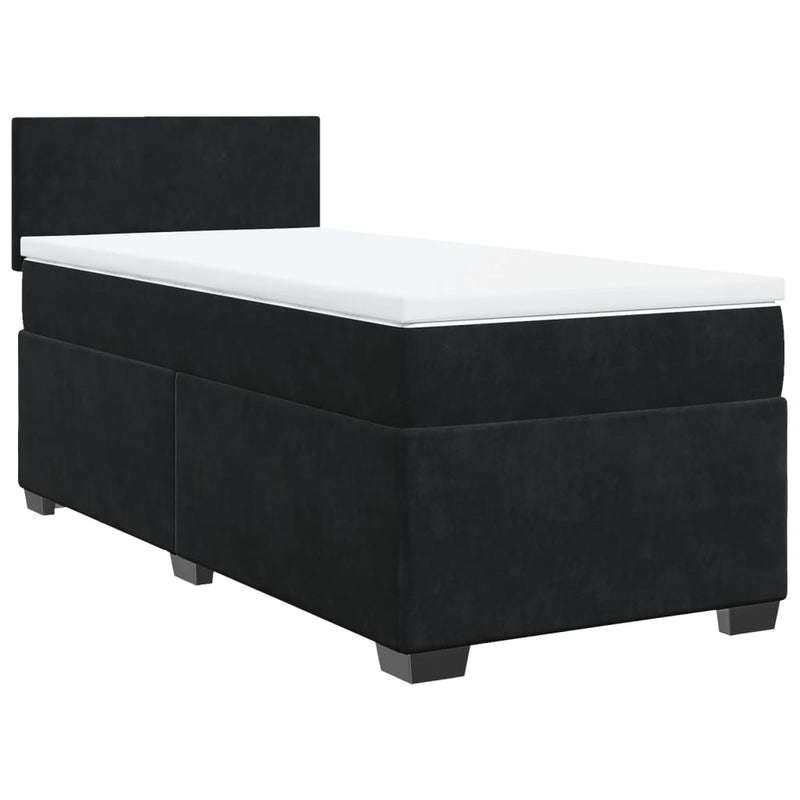 Pat box spring cu saltea, negru, 90x190 cm, catifea