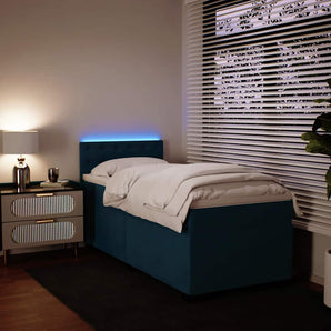 Pat box spring cu saltea, albastru, 90x190 cm, catifea