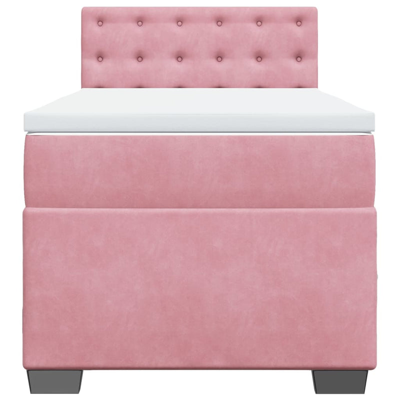 Pat box spring cu saltea, roz, 90x190 cm, catifea