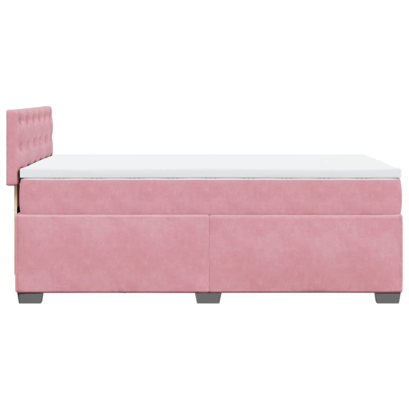 Pat box spring cu saltea, roz, 90x190 cm, catifea