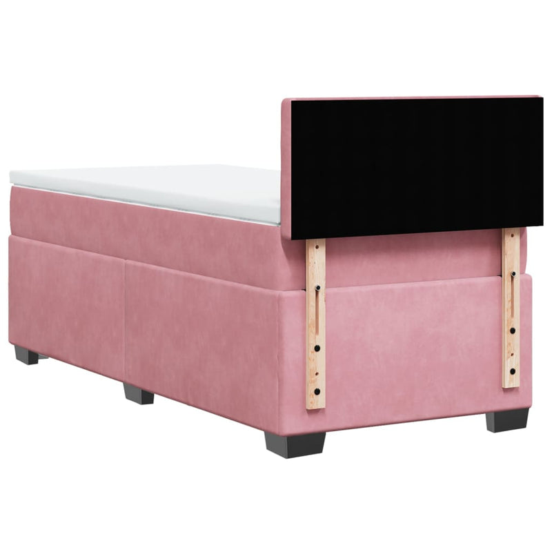 Pat box spring cu saltea, roz, 90x190 cm, catifea