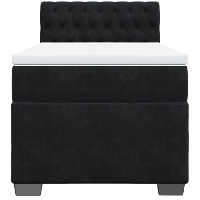Pat box spring cu saltea, negru, 90x190 cm, catifea