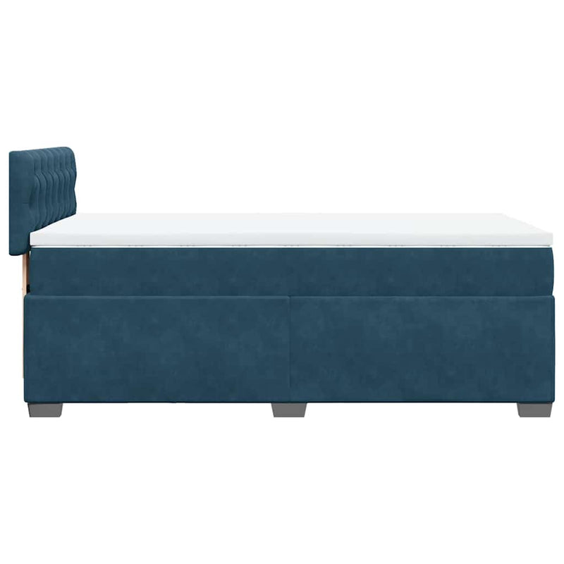 Pat box spring cu saltea, albastru, 90x190 cm, catifea