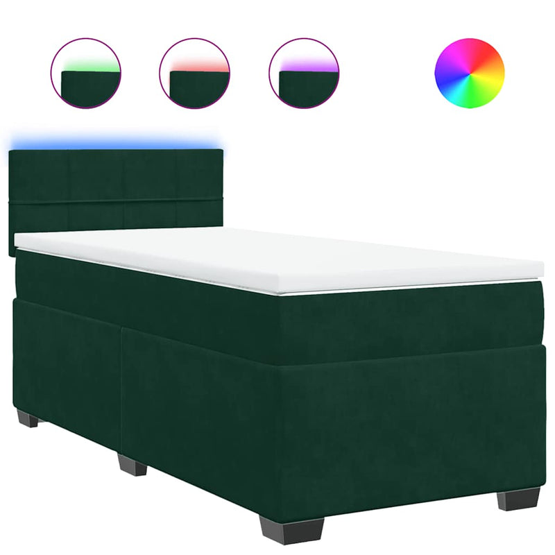 Pat box spring cu saltea, verde închis, 90x190 cm, catifea