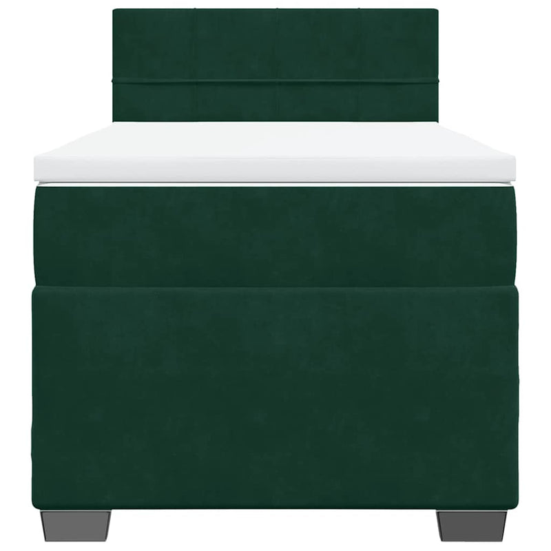 Pat box spring cu saltea, verde închis, 90x190 cm, catifea