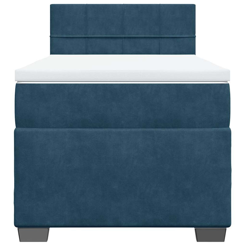 Pat box spring cu saltea, albastru, 90x190 cm, catifea