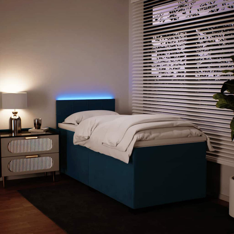 Pat box spring cu saltea, albastru, 90x190 cm, catifea