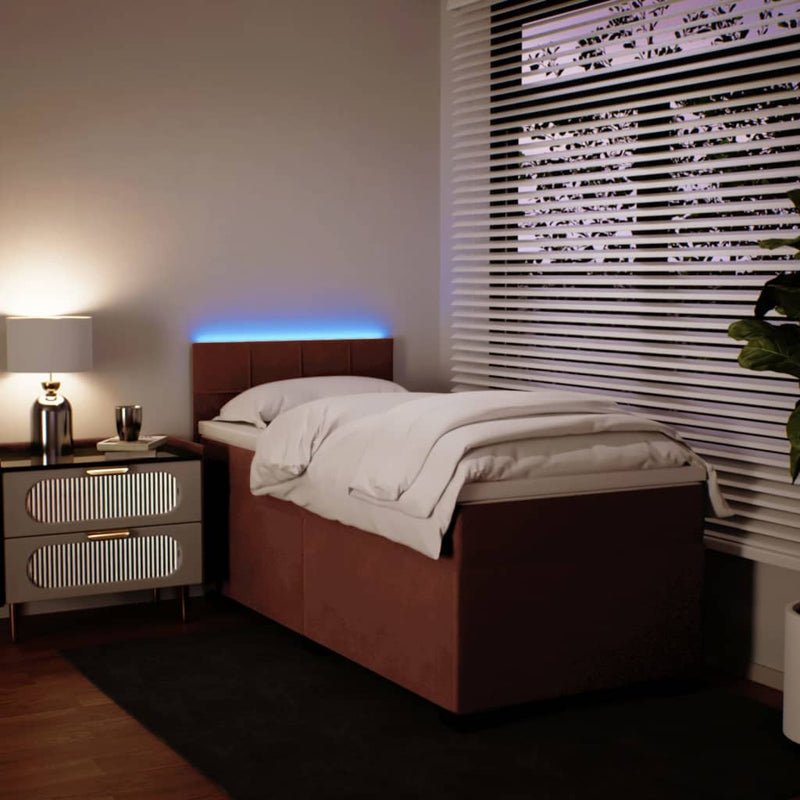 Pat box spring cu saltea, roz, 90x190 cm, catifea