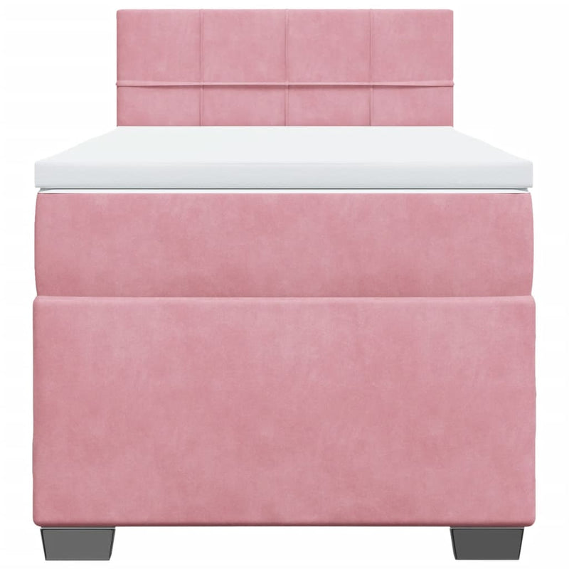 Pat box spring cu saltea, roz, 90x190 cm, catifea
