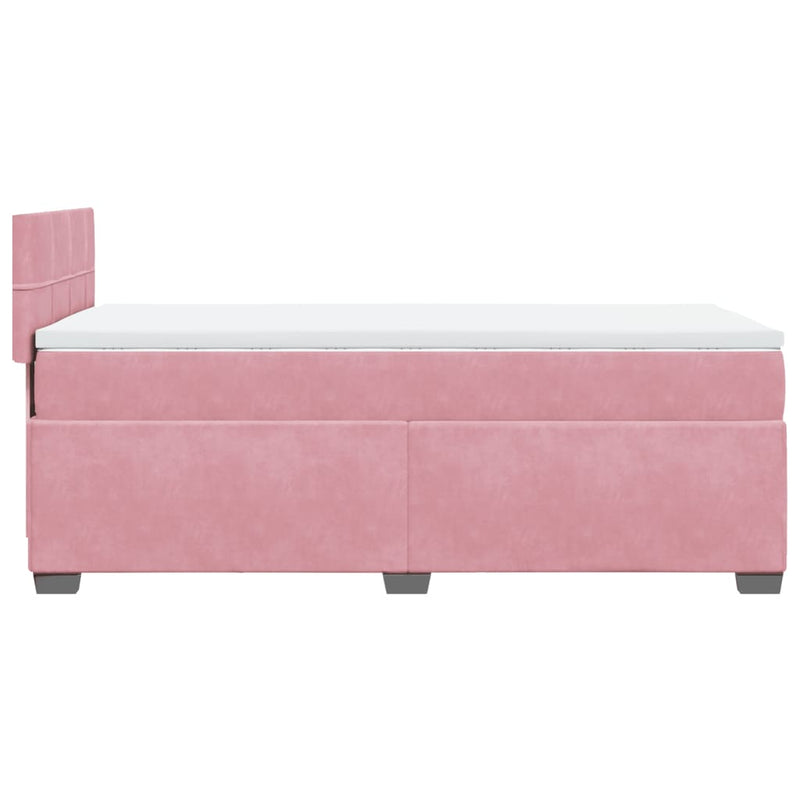 Pat box spring cu saltea, roz, 90x190 cm, catifea