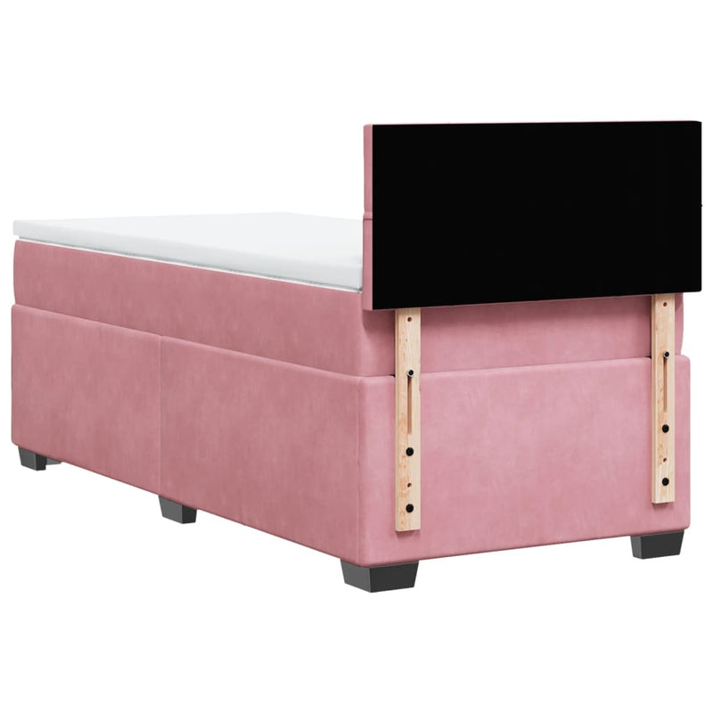 Pat box spring cu saltea, roz, 90x190 cm, catifea