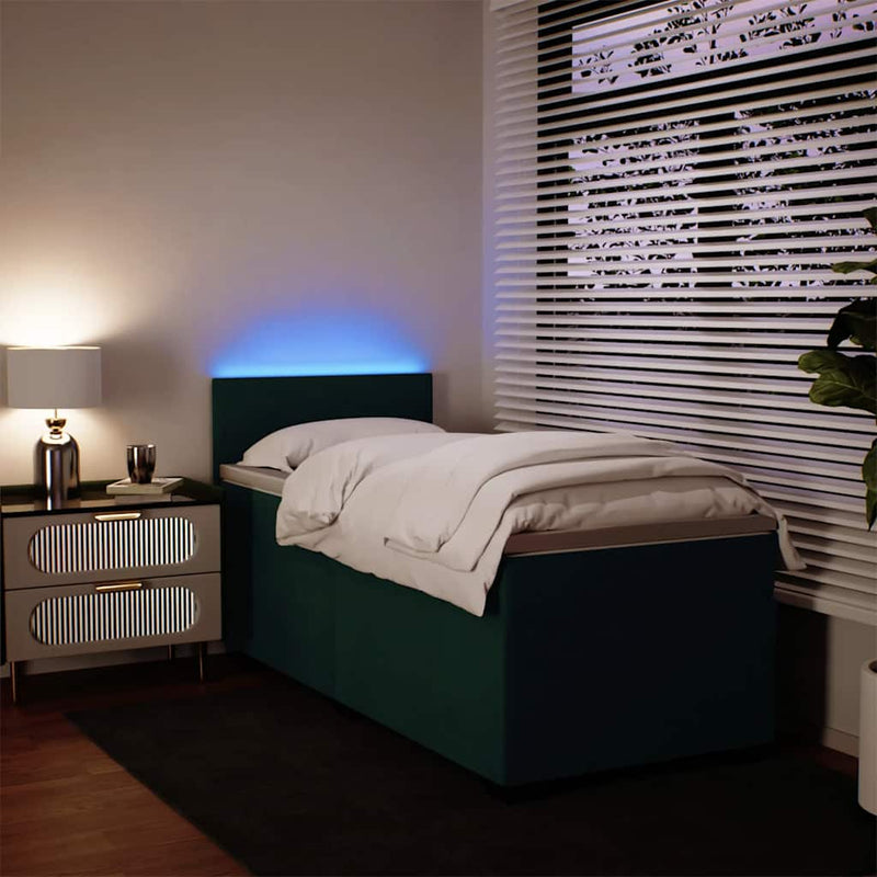 Pat box spring cu saltea, verde închis, 90x200 cm, catifea