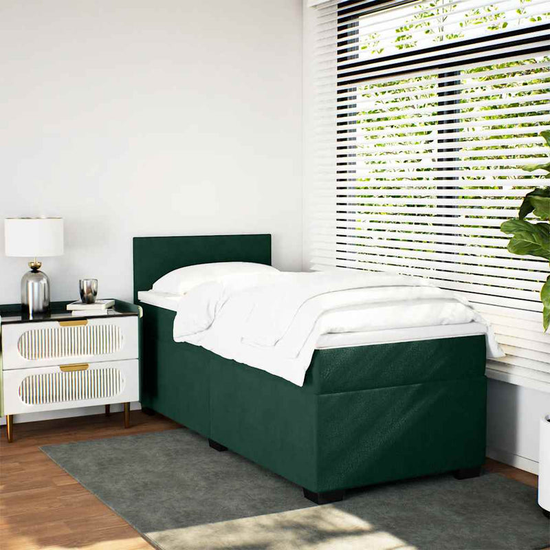 Pat box spring cu saltea, verde închis, 90x200 cm, catifea
