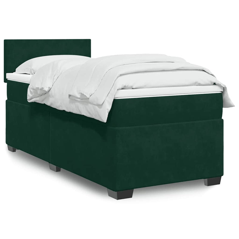 Pat box spring cu saltea, verde închis, 90x200 cm, catifea