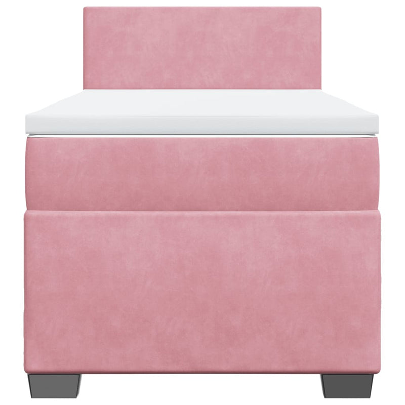 Pat box spring cu saltea, roz, 90x200 cm, catifea