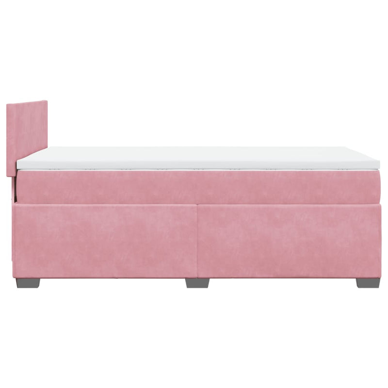 Pat box spring cu saltea, roz, 90x200 cm, catifea
