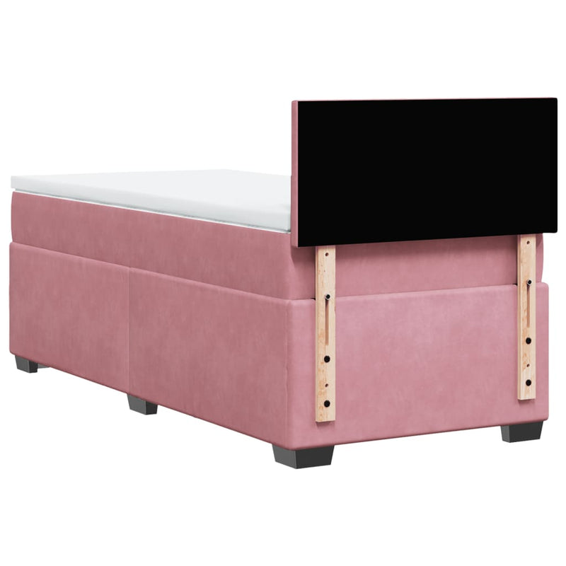 Pat box spring cu saltea, roz, 90x200 cm, catifea