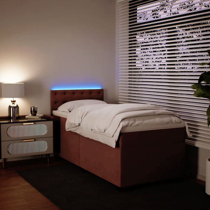 Pat box spring cu saltea, roz, 90x200 cm, catifea