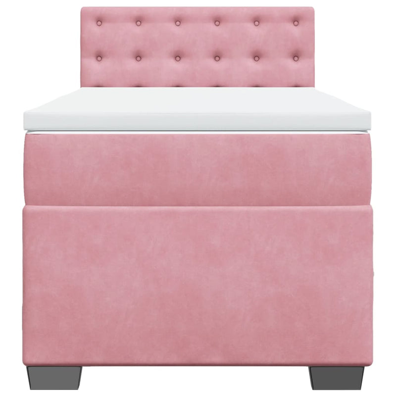 Pat box spring cu saltea, roz, 90x200 cm, catifea