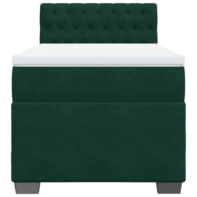 Pat box spring cu saltea, verde închis, 90x200 cm, catifea