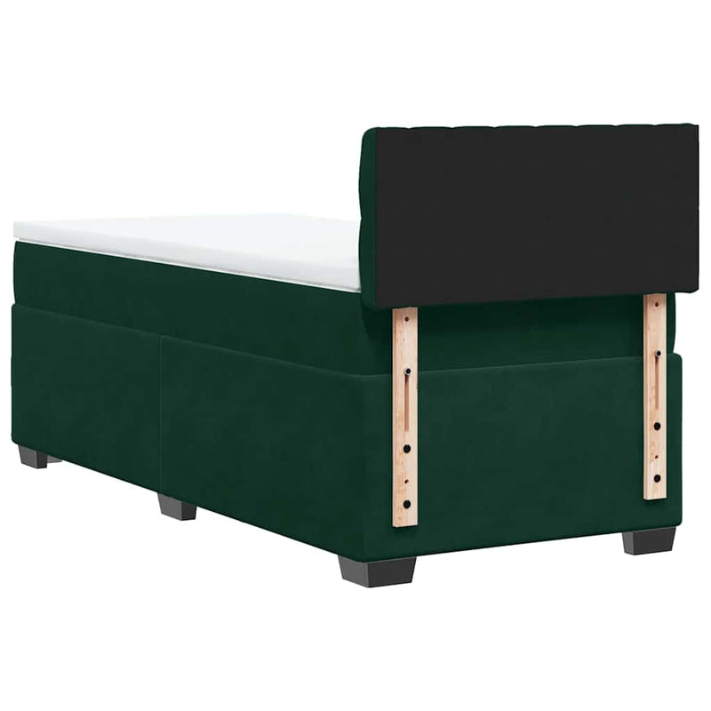 Pat box spring cu saltea, verde închis, 90x200 cm, catifea