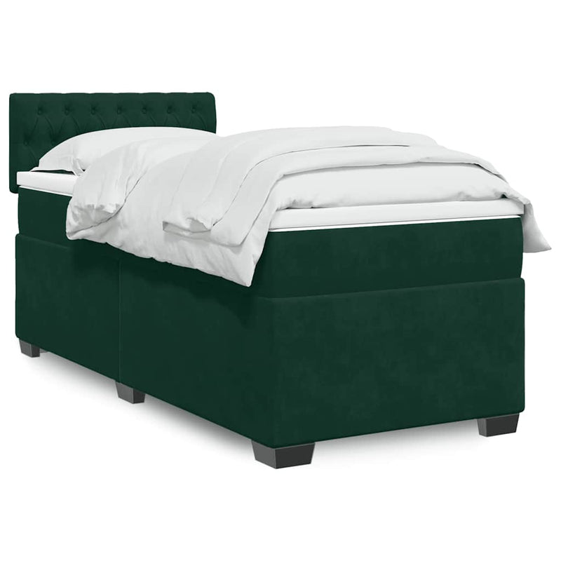 Pat box spring cu saltea, verde închis, 90x200 cm, catifea
