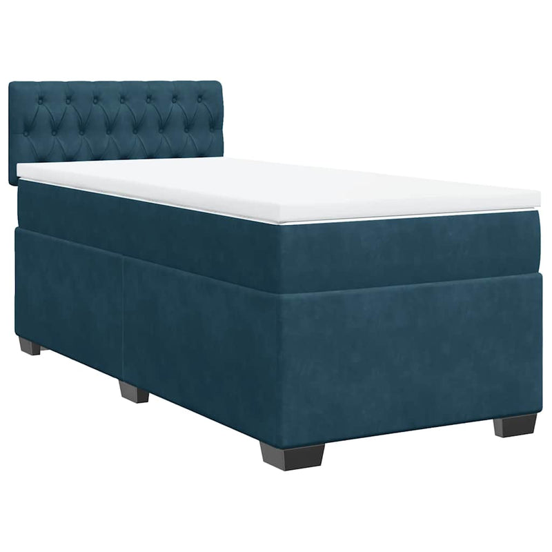 Pat box spring cu saltea, albastru, 90x200 cm, catifea