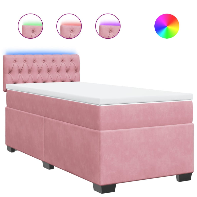Pat box spring cu saltea, roz, 90x200 cm, catifea