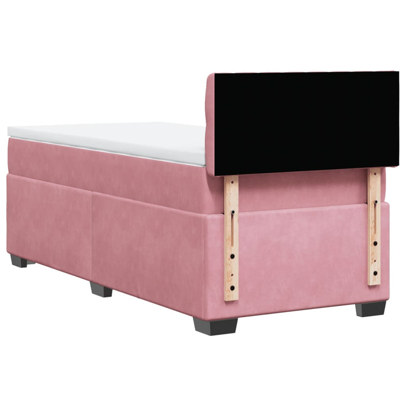 Pat box spring cu saltea, roz, 90x200 cm, catifea