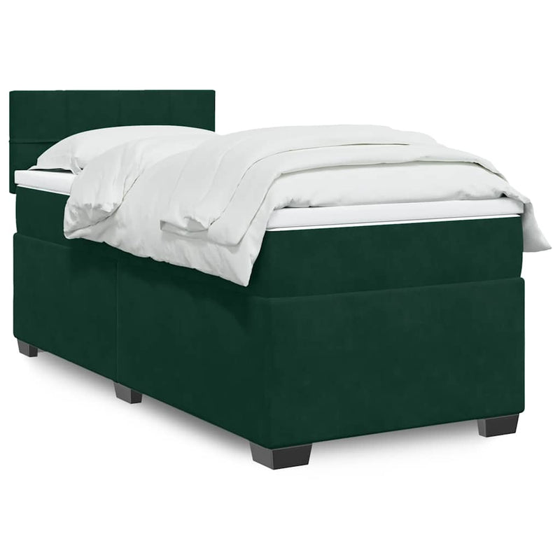Pat box spring cu saltea, verde închis, 90x200 cm, catifea