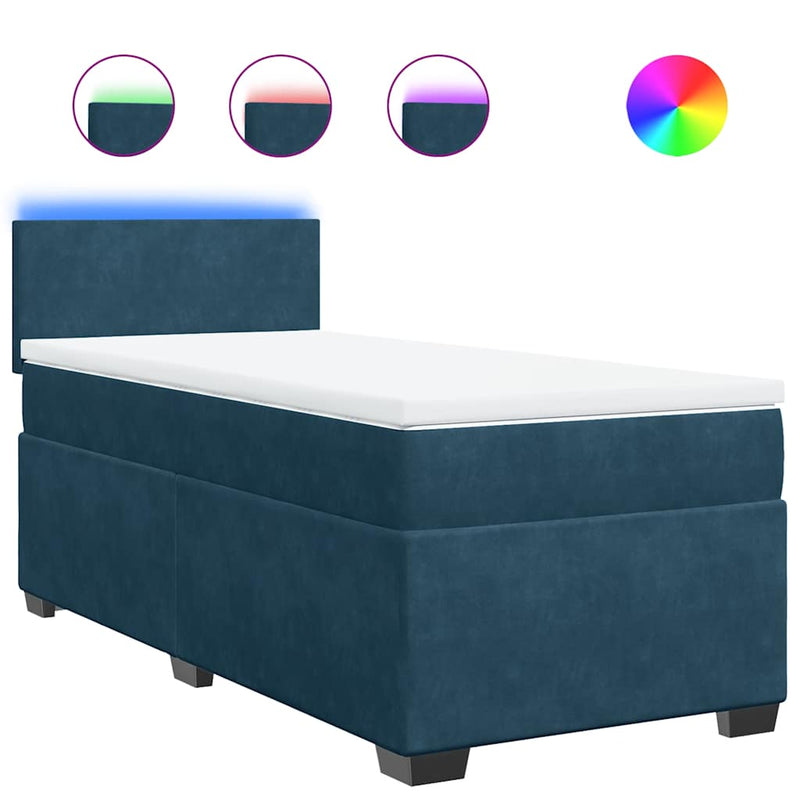 Pat box spring cu saltea, albastru, 100x200 cm, catifea