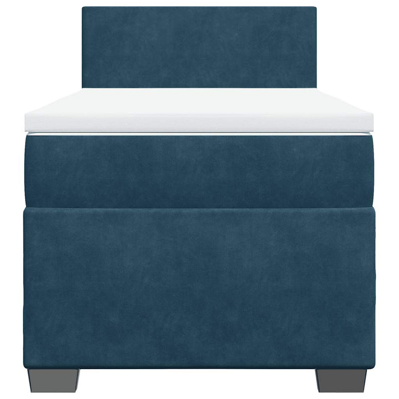 Pat box spring cu saltea, albastru, 100x200 cm, catifea